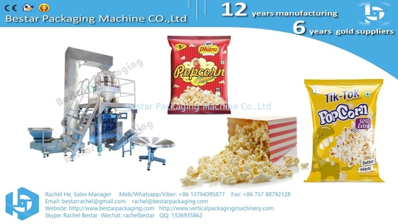 Máquina de embalaje de palomitas de maíz de Bestar, máquina de embalaje de bocadillos de venta caliente con pesaje automático.