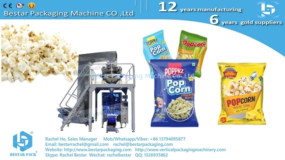 Máquina automática de pesaje de palomitas de maíz 50 g y de embalaje con sellado de bolsas