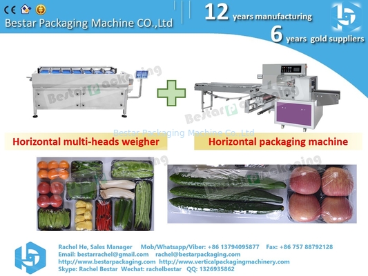 Máquina de embalaje de flujo horizontal Bestar con 12 cabezas pesadora horizontal para frutas y verduras