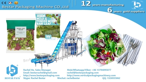 Mezcla de ensalada de verduras de hoja automática de pesaje y de embalaje de bolsas