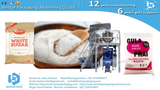 Granulado de azúcar blanco 400 g 500 g máquina de pesaje automático y embalaje en bolsa de PE