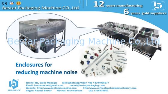 Hardware packing machine bucket conveyor type with enclosure to reduce noise