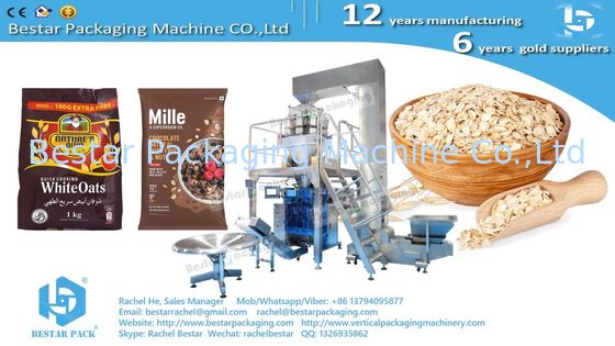 Máquina de embalaje de avena de cereales con pesaje automático y etiquetado de doble cara BSTV-450AZ