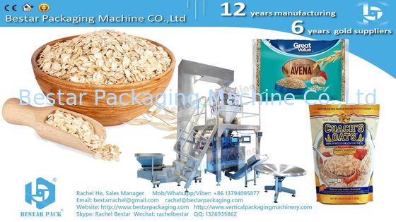 Máquina de embalaje de avena de cereales con pesaje automático y etiquetado de doble cara BSTV-450AZ