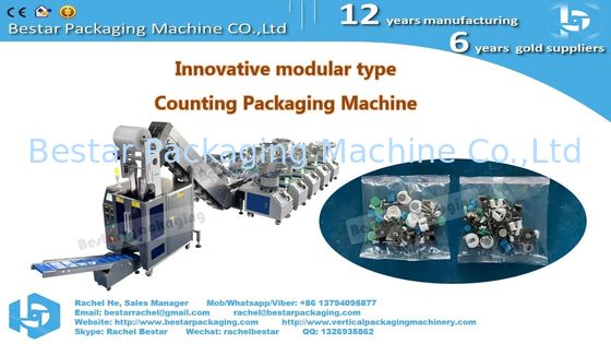 Automatic Counting Packaging Machine with 9 Custom Vibratory Bowls and Bucket Conveyor for Hardware