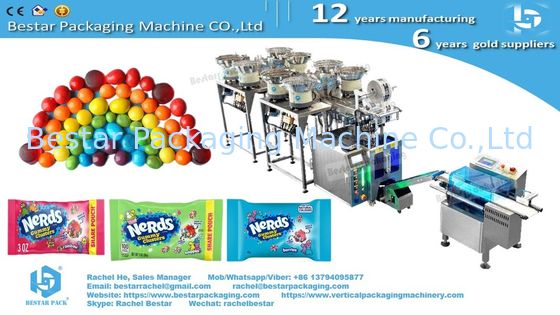 Rainbow candy automatic counting packaging machine with 8 vibrators and printer