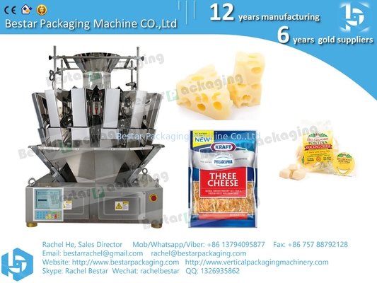 Máquina automática de pesaje, llenado y sellado de granos de queso alimenticio