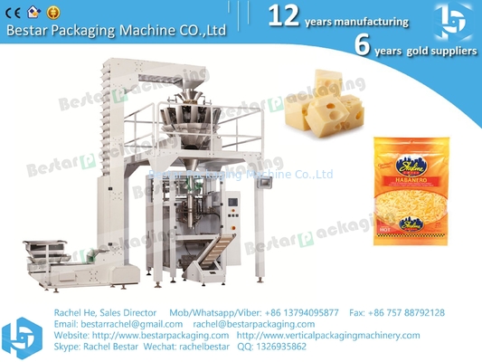 Máquina automática de pesaje, llenado y sellado de granos de queso alimenticio