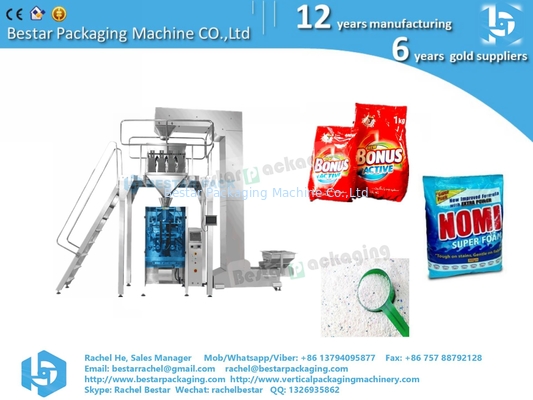 Utilización de una máquina de embalaje automática para 1-5 kg de polvo de lavado, con función de pesaje
