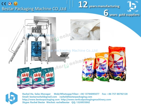 Utilización de una máquina de embalaje automática para 1-5 kg de polvo de lavado, con función de pesaje