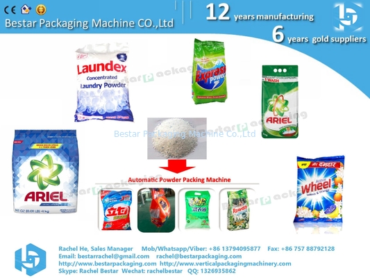Utilización de una máquina de embalaje automática para 1-5 kg de polvo de lavado, con función de pesaje