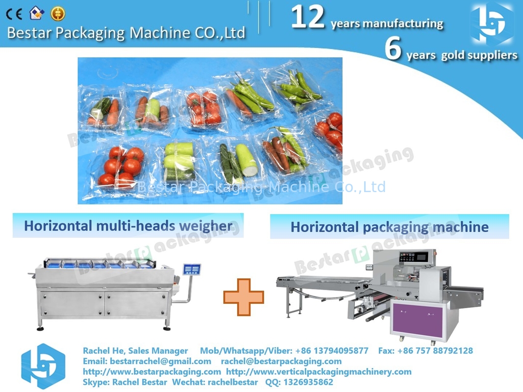 Máquina de embalaje de flujo horizontal Bestar con 12 cabezas pesadora horizontal para frutas y verduras