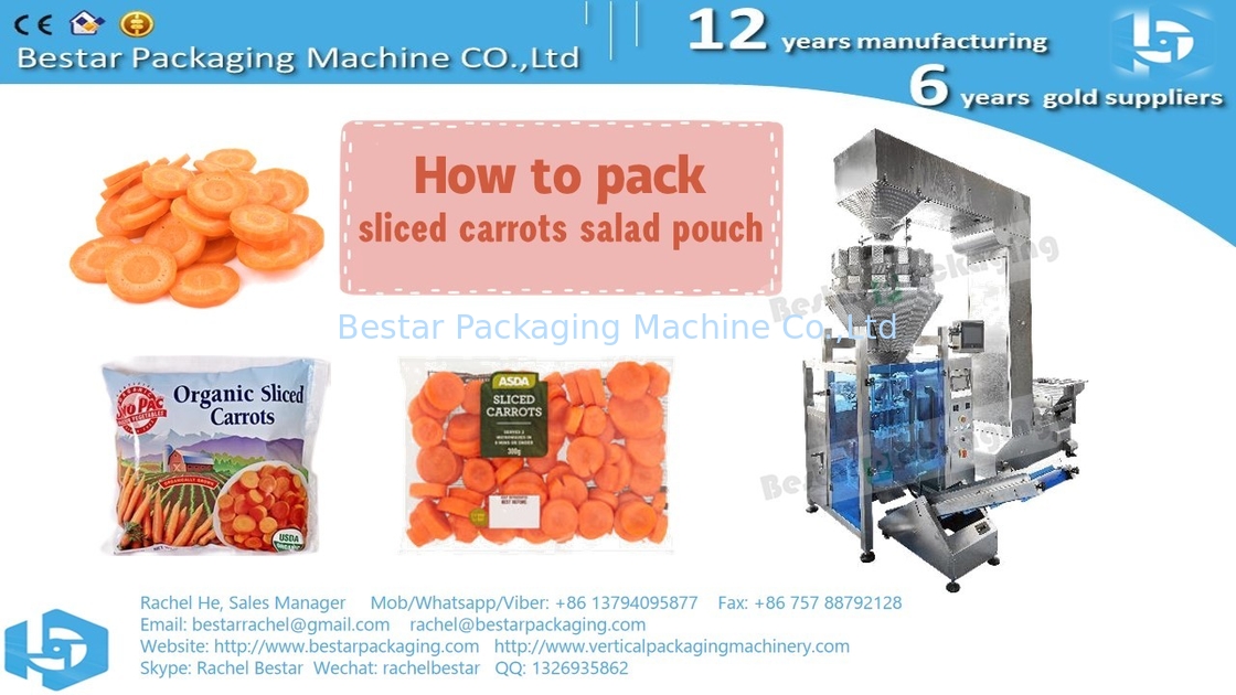 ¿Cómo empacar las zanahorias cortadas en bolsas de ensalada [Bestar] máquina de embalaje con pesaje de superficie hoyuelo